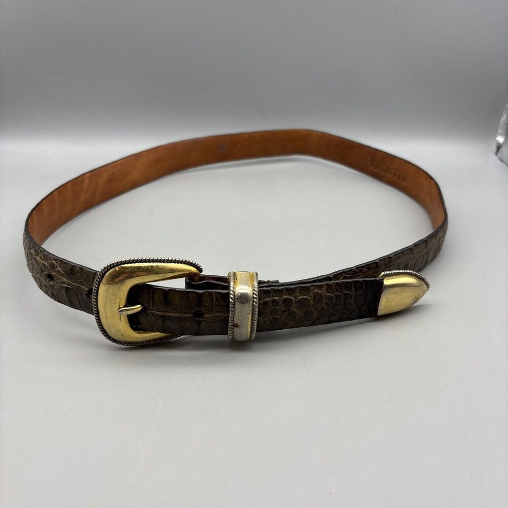 WORTH Made in USA Brown Brown Womens Genuine Alligator Gold Buckle Belt Small 35